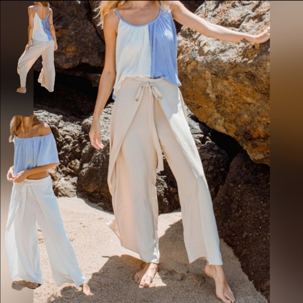 Women's Cream and Blue Jumpsuit